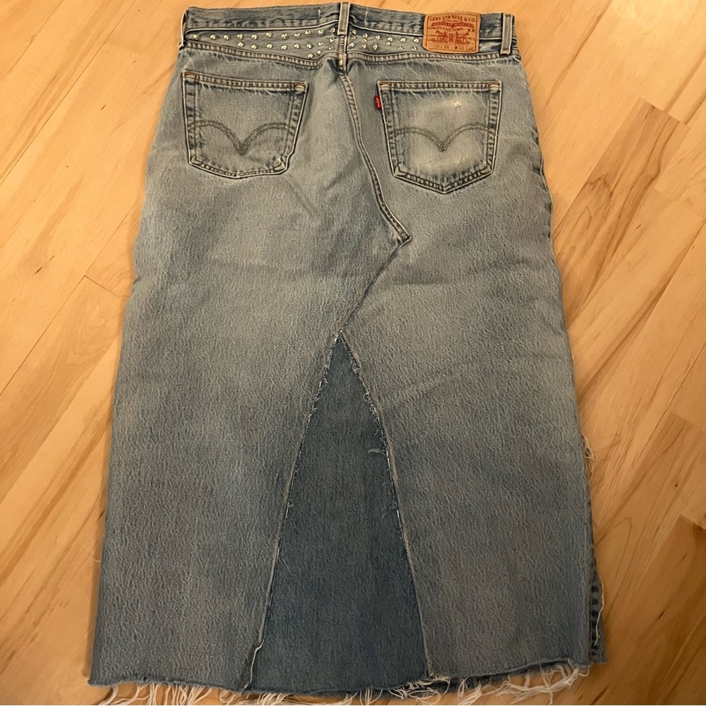 ❤️VERY RARE Tricia Fix free people Blue Patchwork Denim Maxi Skirt with Studs - Picture 12 of 16